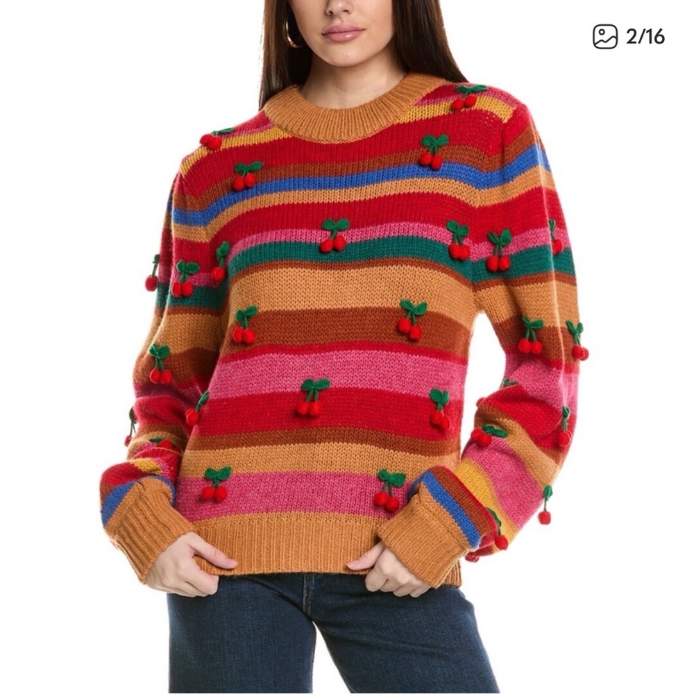 Farm Rio Crochet Cherry Sweater Size L
